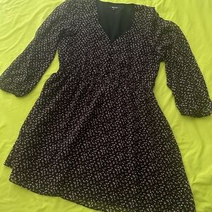 Madewell Black Floral V-Neck Long Sleeve Dress